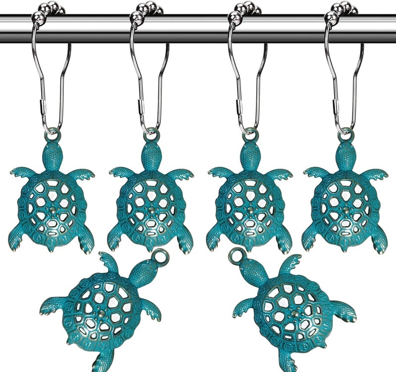 Aimoye Nautical Green Sea Turtles Beach Theme Shower Curtain Hooks, Blue Ocean Decor Shower Hooks for Shower Curtain, Tropical Shower Curtain Rings Rust Proof Shower Curtain Hanger Clips - Image 1